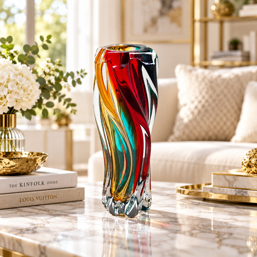 Imperial Rainbow Flame Twisted Glass Vase