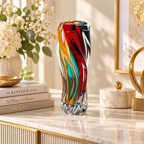 Imperial Rainbow Flame Twisted Glass Vase