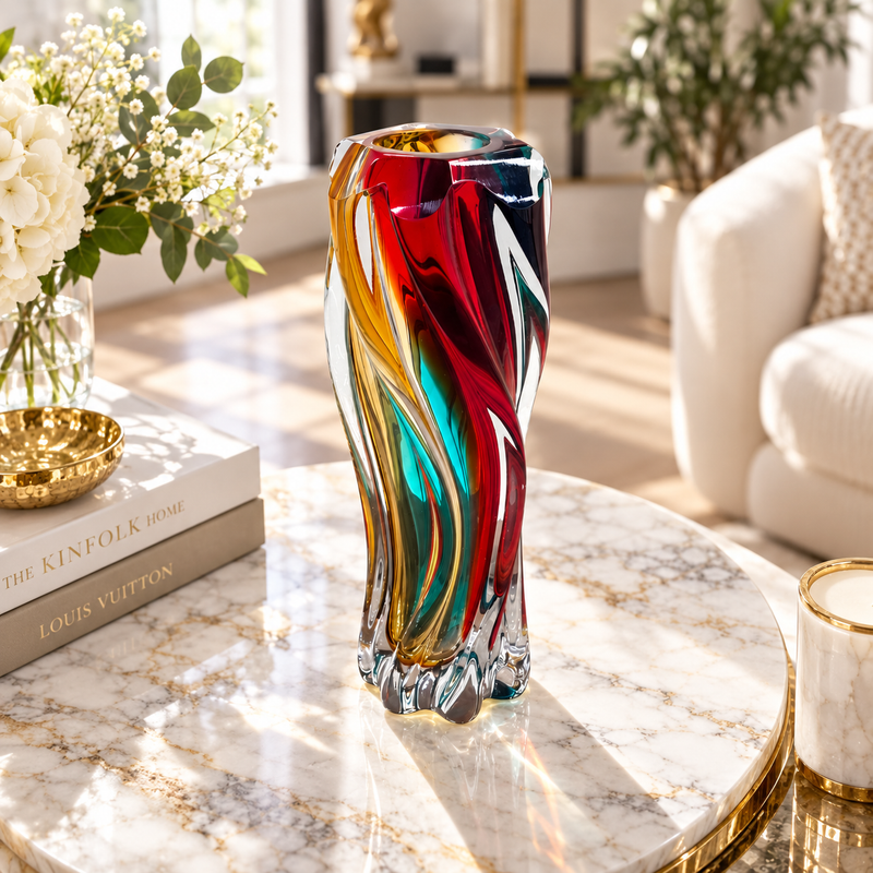 Imperial Rainbow Flame Twisted Glass Vase