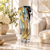 Elegant Amber & Smoky Teal Twisted Glass Vase