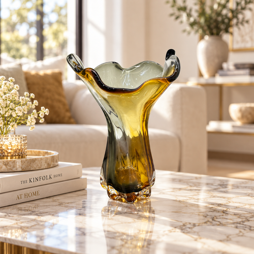 Amber Wave Organic Glass Vase