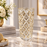 Gold Diamond Cut Glass Cylinder Vase
