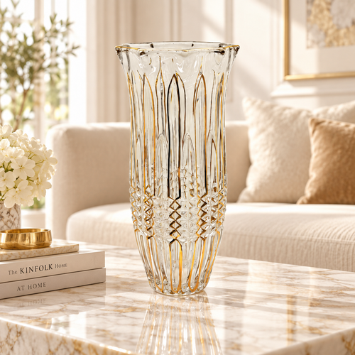 Modern Gold Arch Cut Glass Vase