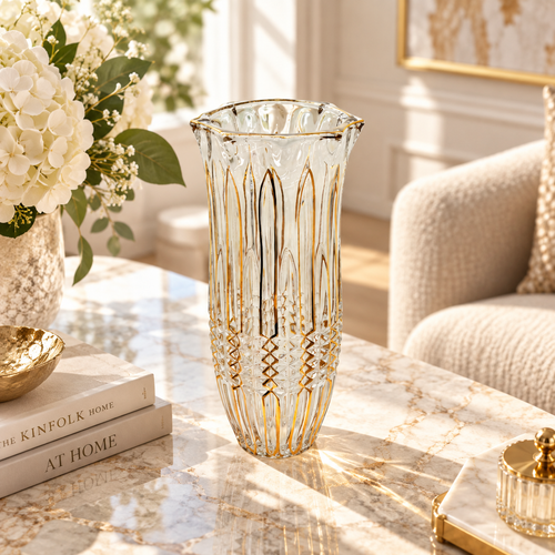 Modern Gold Arch Cut Glass Vase