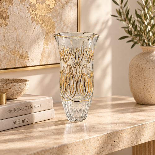 Botanical Petal Cut Crystal Glass Vase