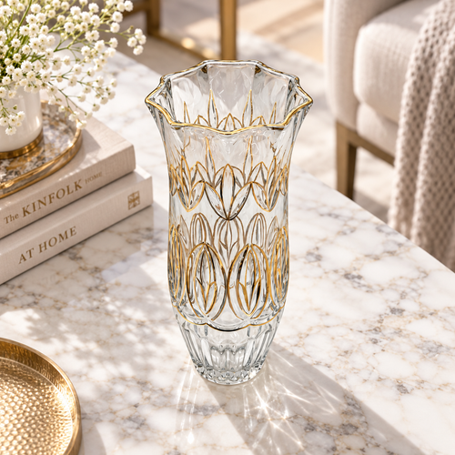 Botanical Petal Cut Crystal Glass Vase
