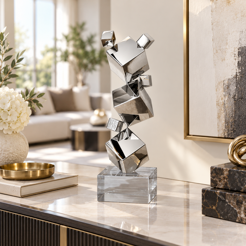 Polished Chrome Stalking Cubes Sculpture