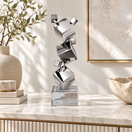 Polished Chrome Stalking Cubes Sculpture