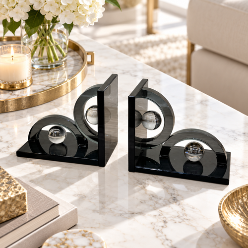 Smoky Arch & Crystal Sphere Bookends
