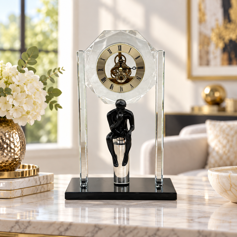 The Thinker Crystal Table Clock