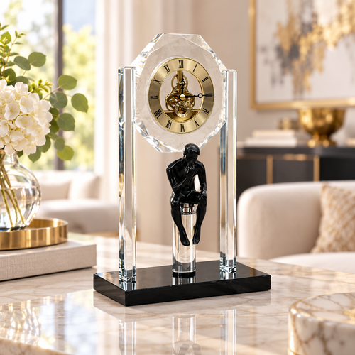 The Thinker Crystal Table Clock