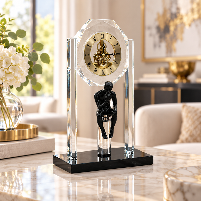 The Thinker Crystal Table Clock