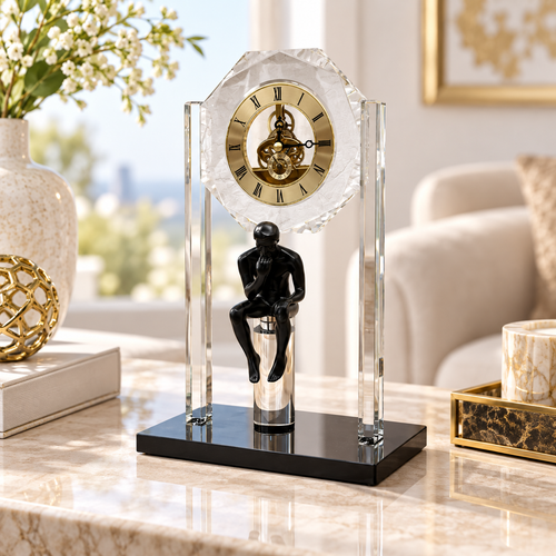 The Thinker Crystal Table Clock