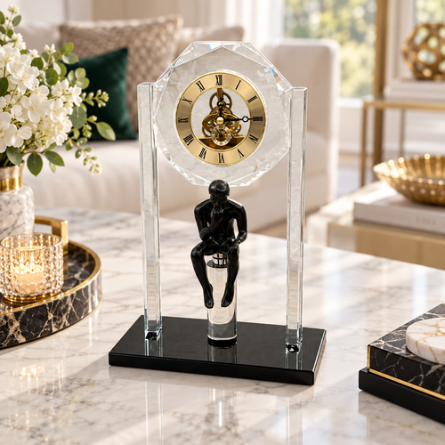 The Thinker Crystal Table Clock