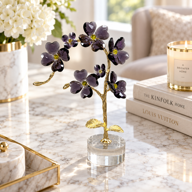 Modern Crystal Orchid Branch Showpiece