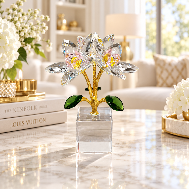 Dual Lotus Crystal Flower Sculpture