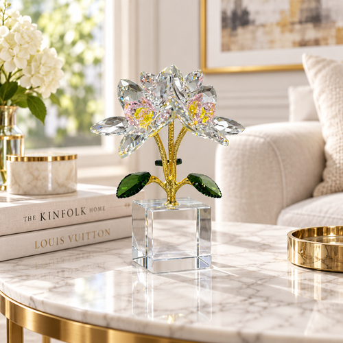 Dual Lotus Crystal Flower Sculpture