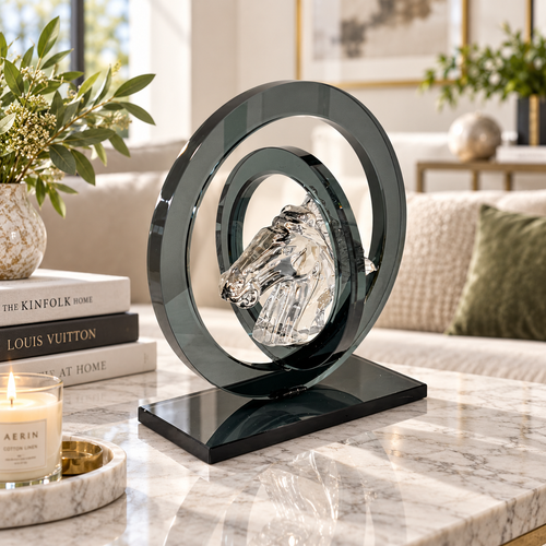 Framed Horse Head Glass Sculpture