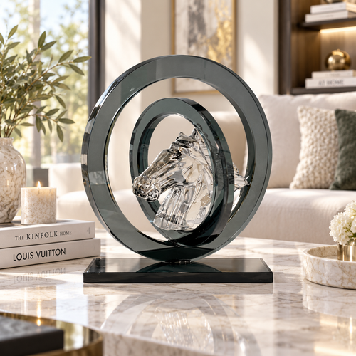 Framed Horse Head Glass Sculpture