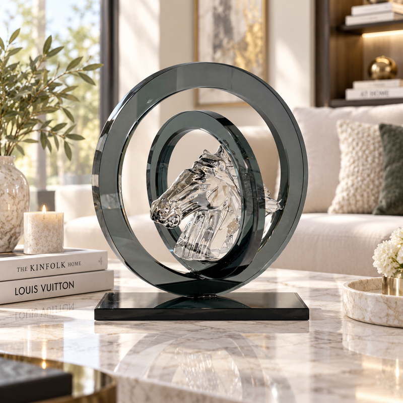 Framed Horse Head Glass Sculpture