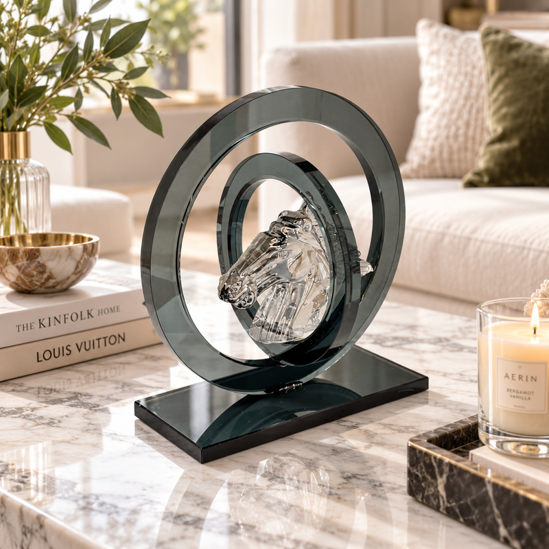 Framed Horse Head Glass Sculpture