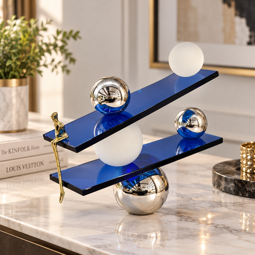 Equilibrium Sphere & Blue Glass Sculpture