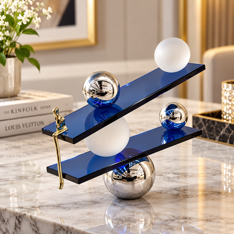 Equilibrium Sphere & Blue Glass Sculpture