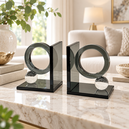 Orb & Ring Architectural Glass Bookends