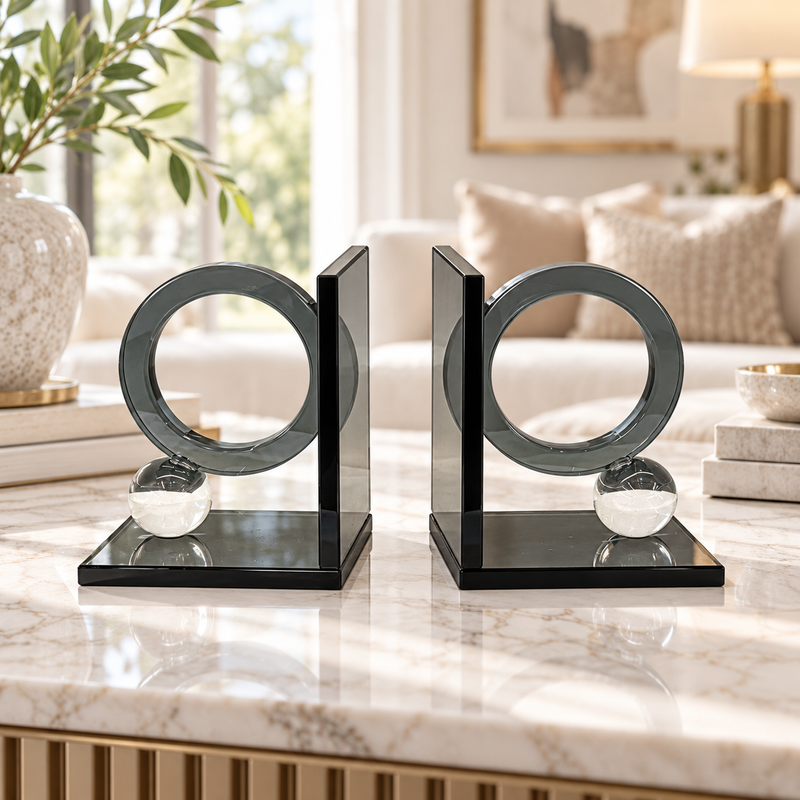 Orb & Ring Architectural Glass Bookends