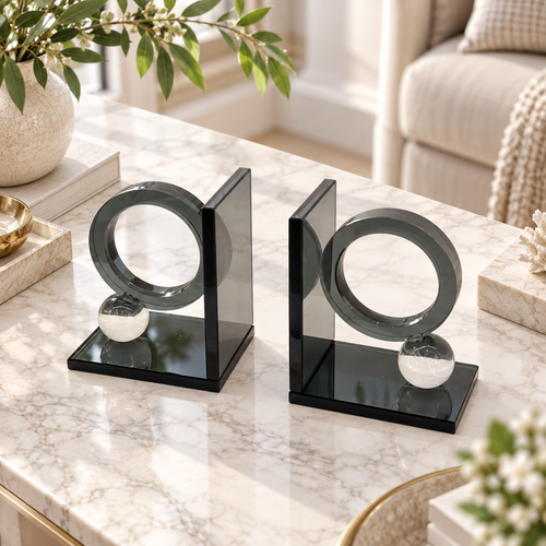 Orb & Ring Architectural Glass Bookends