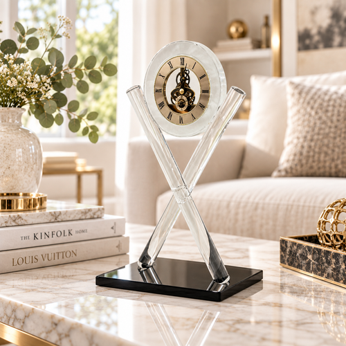 Cross-Pillar Crystal Desk Clock