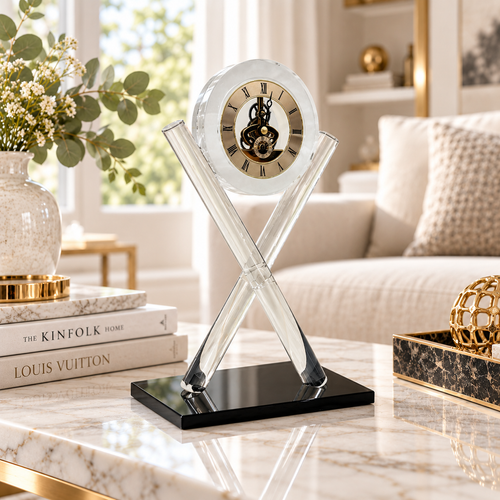Cross-Pillar Crystal Desk Clock