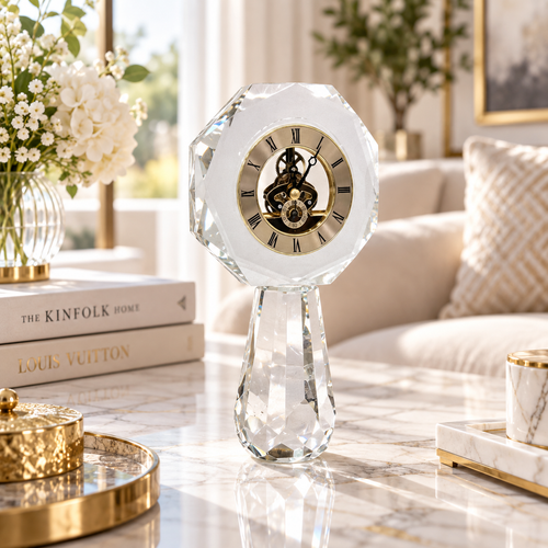 Octagonal Skeleton Movement Crystal Desk Clock