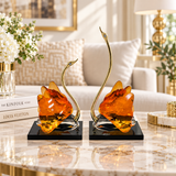 Modern Amber Gold Crystal Swan Pair