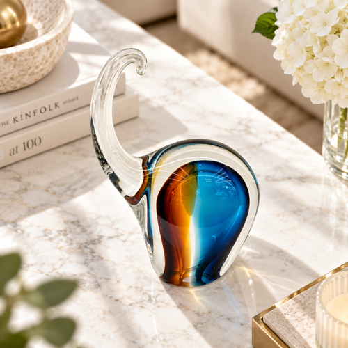Ocean & Amber Glass Elephant Sculpture