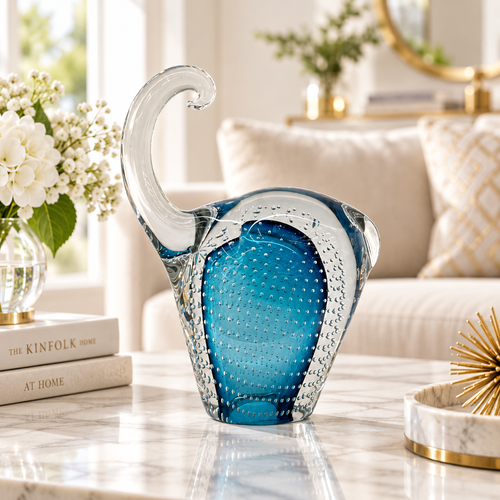 Ocean Blue Bubble Glass Elephant Figurine