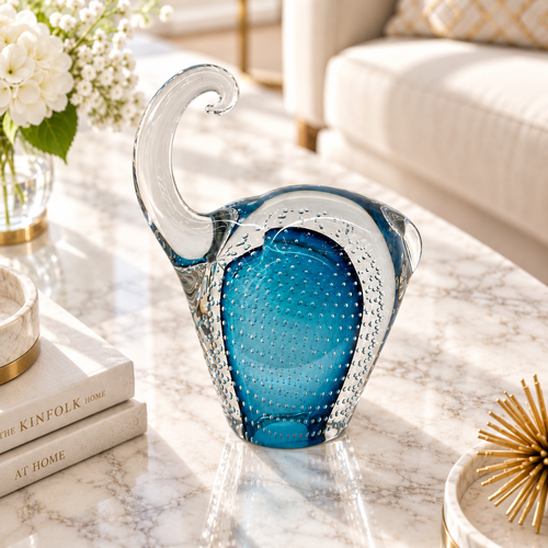 Ocean Blue Bubble Glass Elephant Figurine