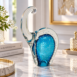 Cerulean Blue Bubble Glass Elephant Figurine