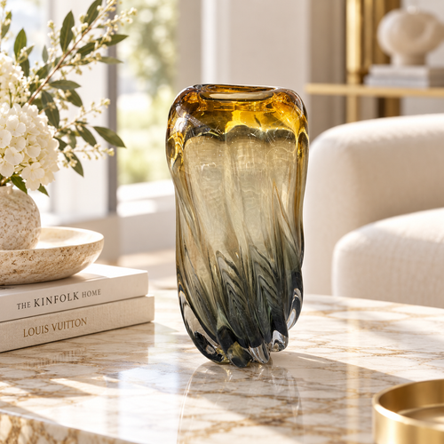 Elegant Golden Swirl Art Glass Vase