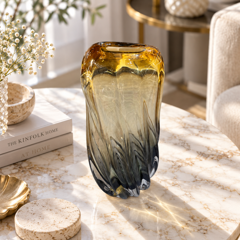Elegant Golden Swirl Art Glass Vase