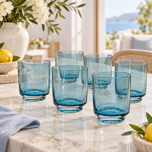 Ocean Blue Beverage & Juice Glasses Set of 6 (240 ML)