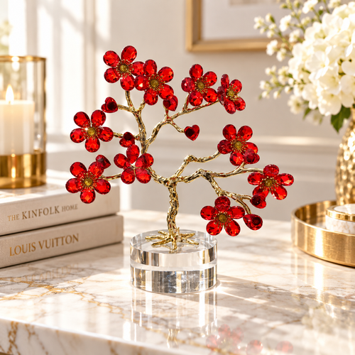 Ruby Crystal Blossom Bonsai Tree Showpiece