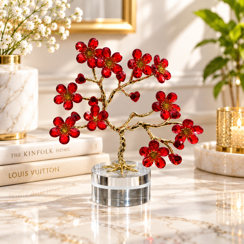 Ruby Crystal Blossom Bonsai Tree Showpiece