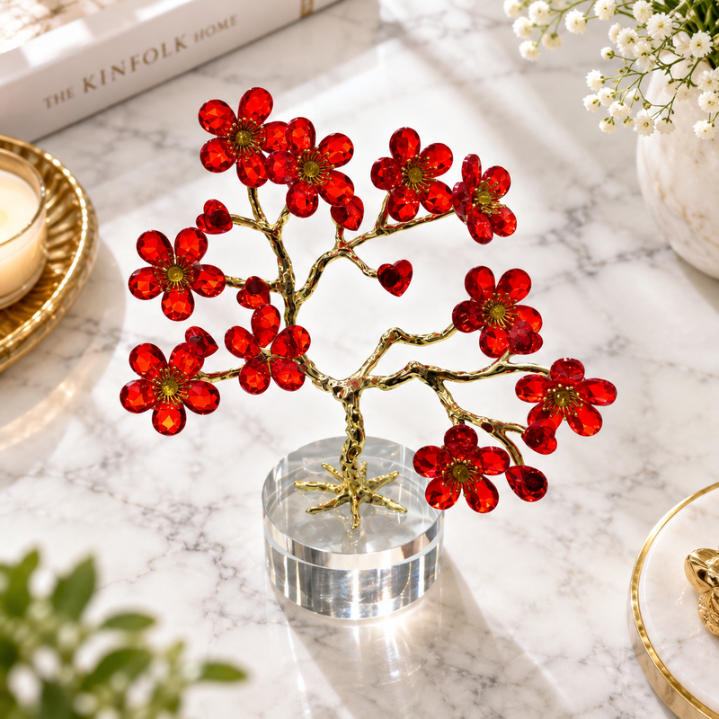 Ruby Crystal Blossom Bonsai Tree Showpiece