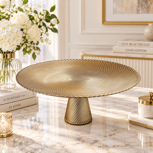 Elegant Textured Champagne Gold Glass Dessert Platter