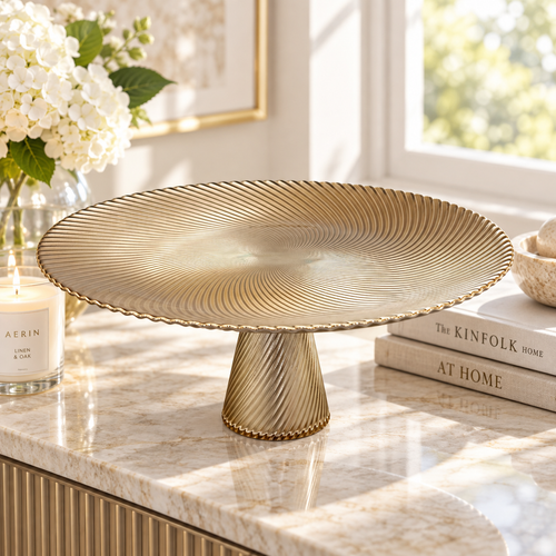 Elegant Textured Champagne Gold Glass Dessert Platter