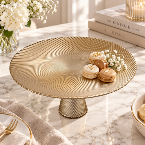 Elegant Textured Champagne Gold Glass Dessert Platter