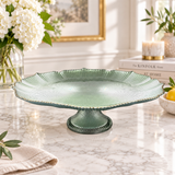 Gold Rim Textured Sage Green Glass Dessert Platter