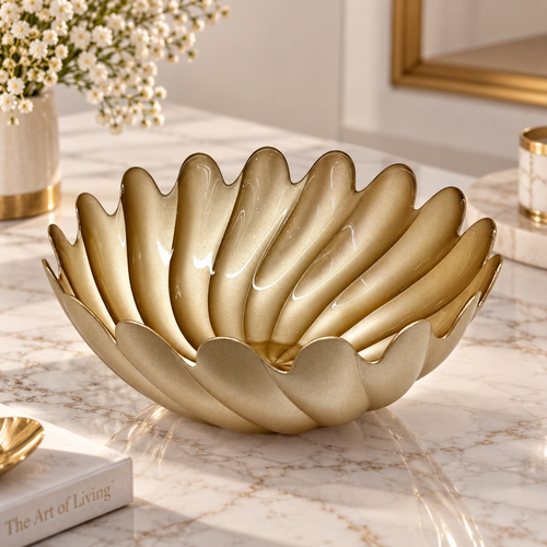 Modern Textured Champagne Gold Glass Bowl
