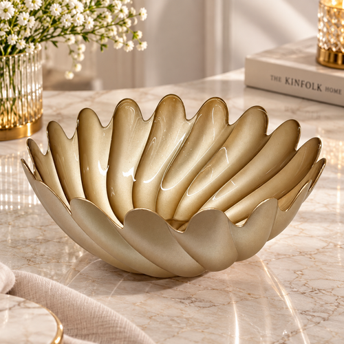 Modern Textured Champagne Gold Glass Bowl